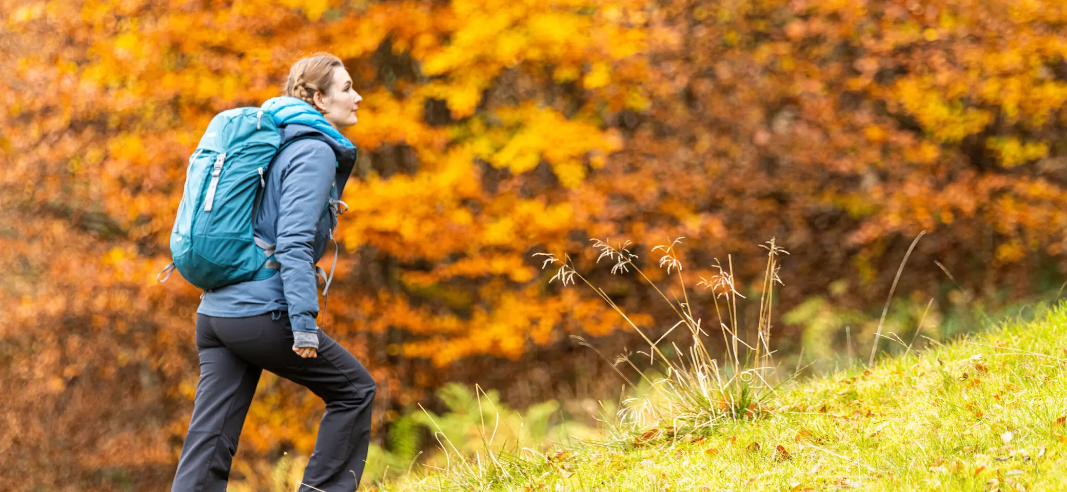 Wandern im Herbst: Eine Frau genießt die herbstliche Stimmung in den Bergen. Das Laub ist bereits bunt verfärbt | © DAV / Franz Günther